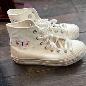 Women’s White High-Top Converse with Butterfly Design